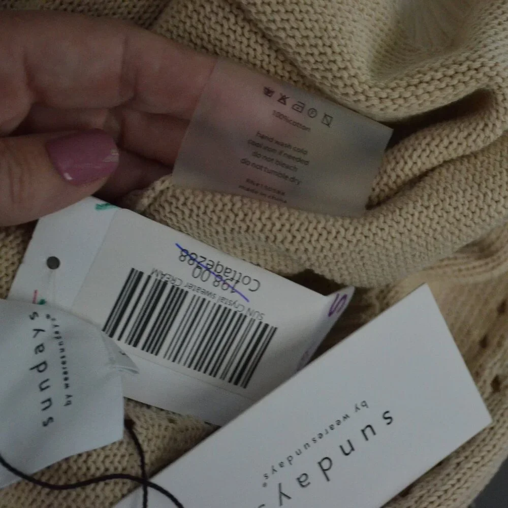 NWT $198 Sz S We Are Sundays Crystal Cream Sweater